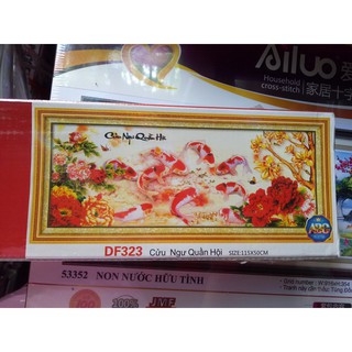 Tranh đính đá cá Cửu ngư quần hội DF323-115x50cm