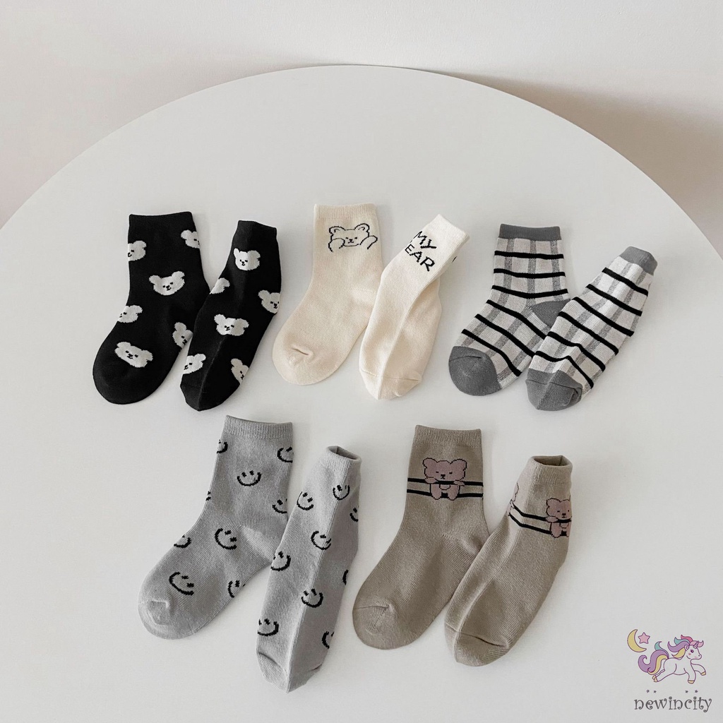 Set 5 Đôi Tất Cotton Kiểu Hoạt Hình Xinh Xắn Đáng Yêu Phong Cách Hàn Quốc Cho Bé