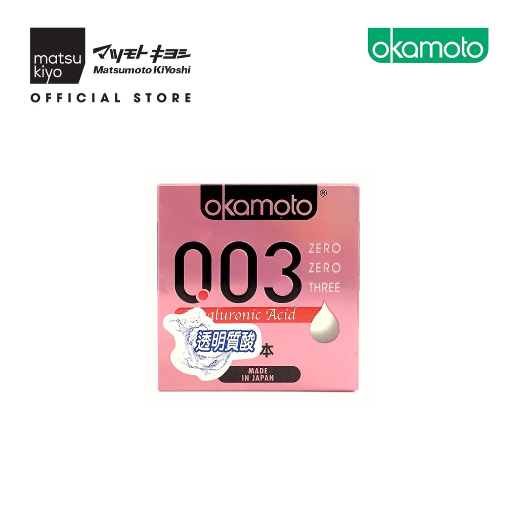 Bao Cao Su Okamoto 0.03 Hyaluronic Acid Siêu Mỏng Dưỡng Ẩm Và Bôi Trơn 3 Cái matsukiyo