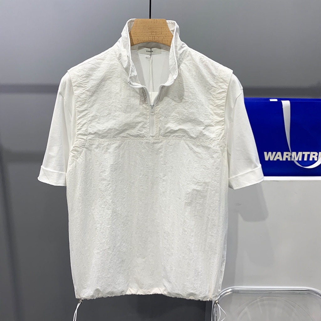 Áo polo Mỏng Tay Ngắn Cổ Đứng Phối Màu Tương Phản Phối Khóa Kéo Thời Trang Mùa Hè Cao Cấp Cho Nam