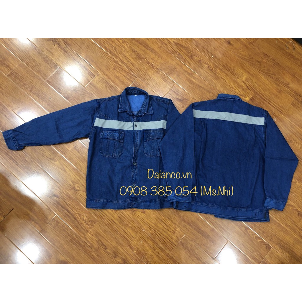 Áo jeans Điện Lực màu xanh đen may kèm dây phản quang poly xám