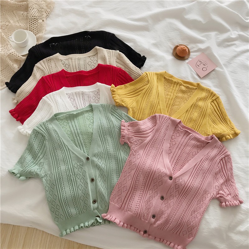 Áo croptop dệt kim tay ngắn thời trang quyến rũ cho nữ | BigBuy360 - bigbuy360.vn