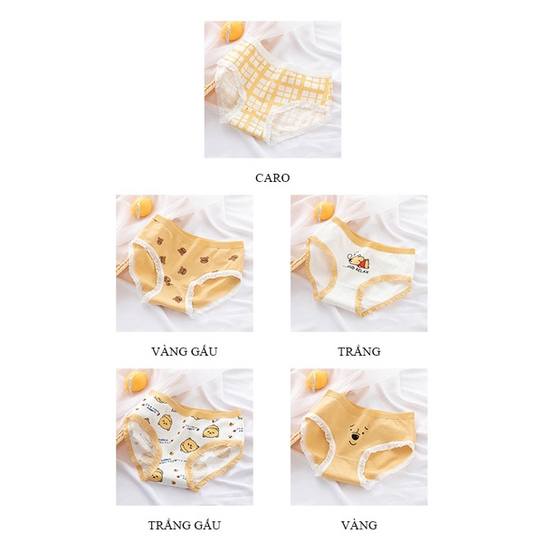 Quần lót cotton viền ren hình gấu ngộ nghĩnh đáng yêu dành cho nữ LAVENUSA QL81