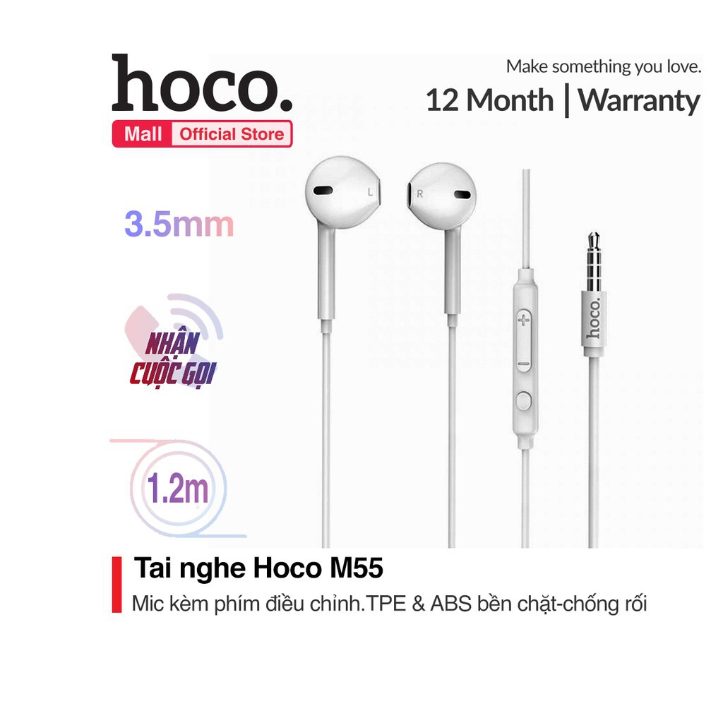 [ Giá siêu rẻ,chính hãng ] Tai nghe nhét tai Hoco M55 phím điều chỉnh âm lượng kèm mic thoại Jack 3.5mm dành cho Smart p