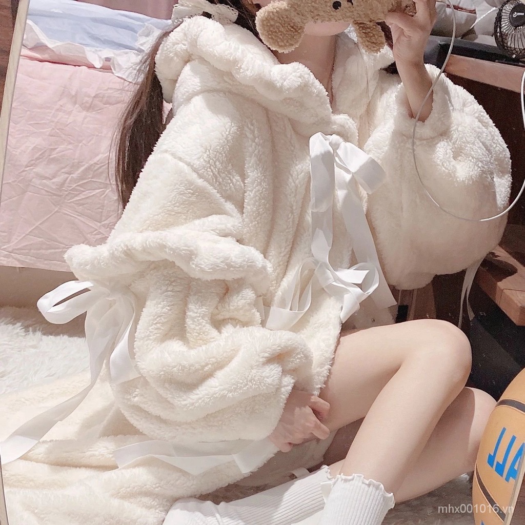 Đồ Mặc Nhà Mẫu Mới15Áo Ngủ Ngày】Nhung San Hô Đỏ Thu Đông2021Nữ Giao Hàng Trực TuyếninsXu Hướng Lót Nhung Bên Trong Dày【Phù Hợp Với n2xW