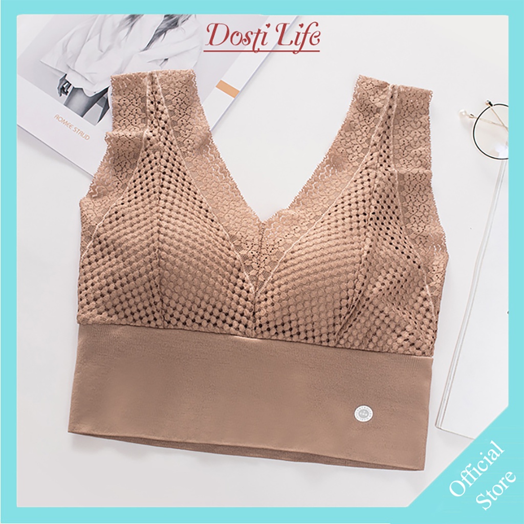 Áo Bra Cotton Phối Ren Có Đệm Mút Nâng Ngực Thoáng Khí Chất Mềm Mát Dosti Life AL223