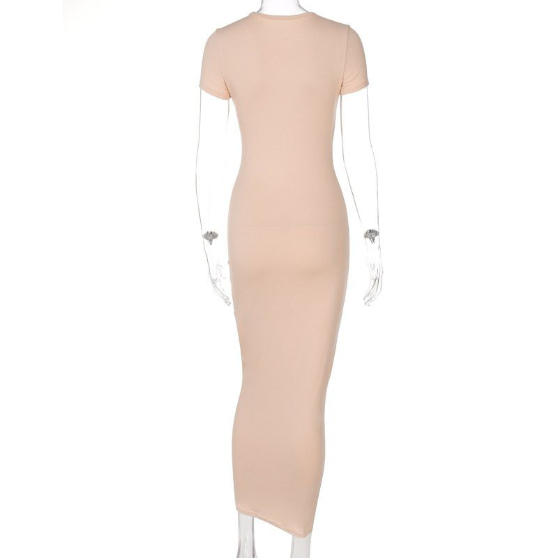 Đầm Tay Ngắn Cổ Tròn Màu Trơn Thời Trang Cho Nữ