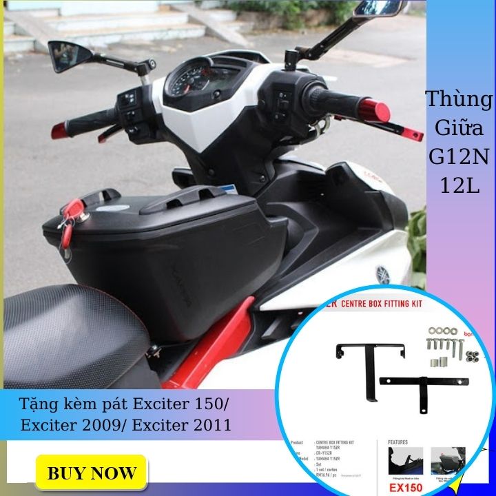 Combo thùng giữa Givi G12N 12L kèm pát gắn cho xe Exciter 150/ Exciter 2009/ Exciter 2011 hàng chính hãng - BH 2 năm