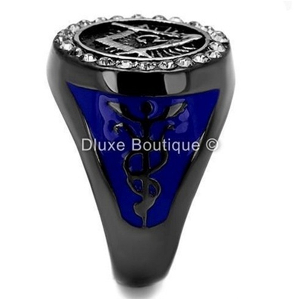 Black And Blue Diamond Masonic Rings, Temperament Fashion Jewelry, Size 7-14