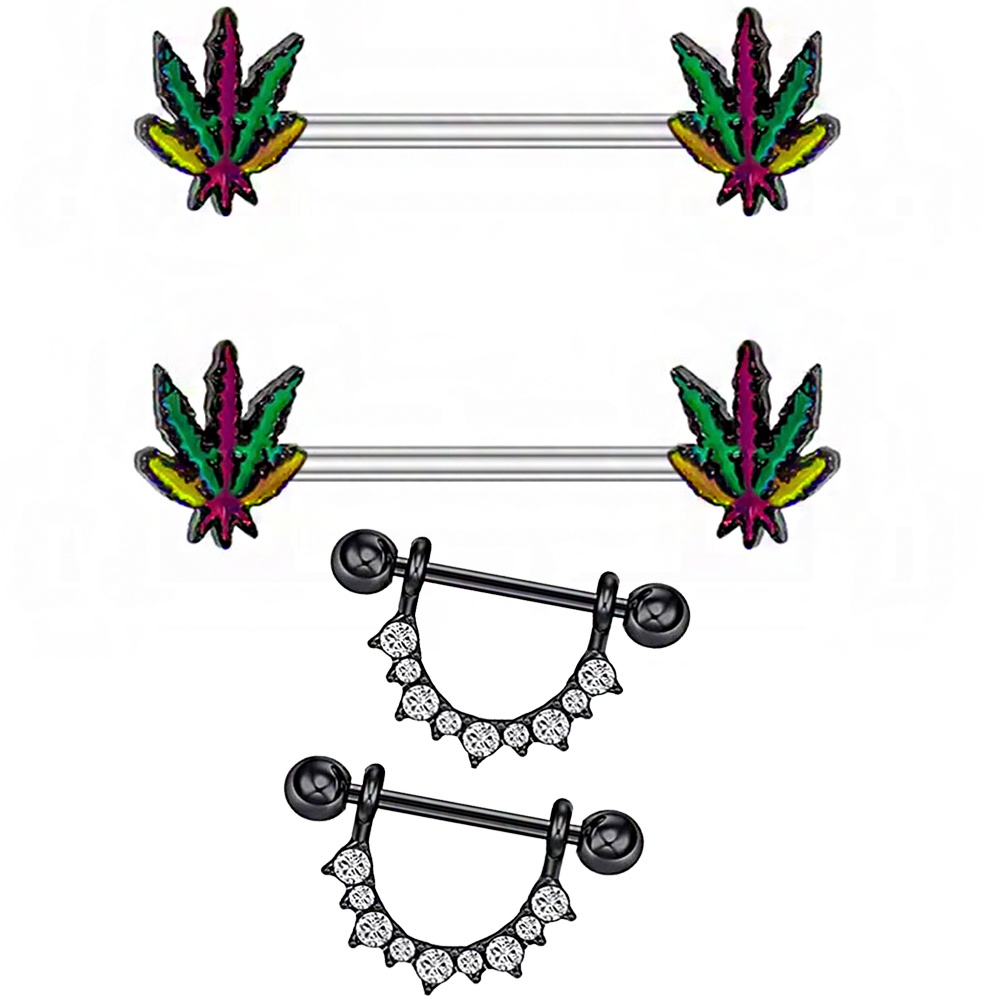 Bộ 2 Khuyên Xỏ Ngực Bằng Thép Không Gỉ Gợi Cảm Cho Nữ