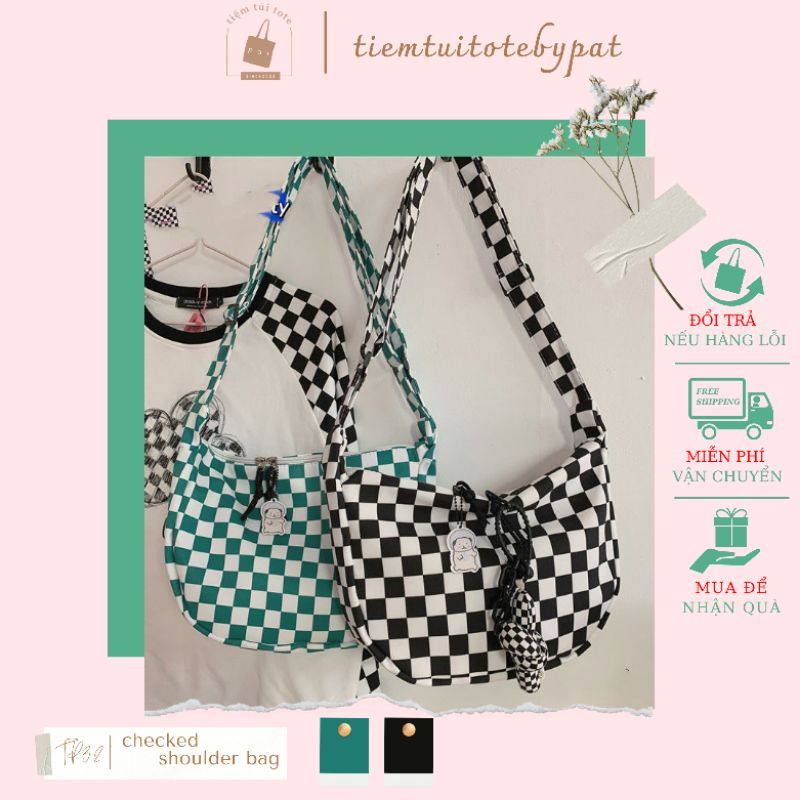 Túi đeo chéo kẻ ô chất liệu canvas nhung tăm đeo TP32 | tiemtuitotebypat