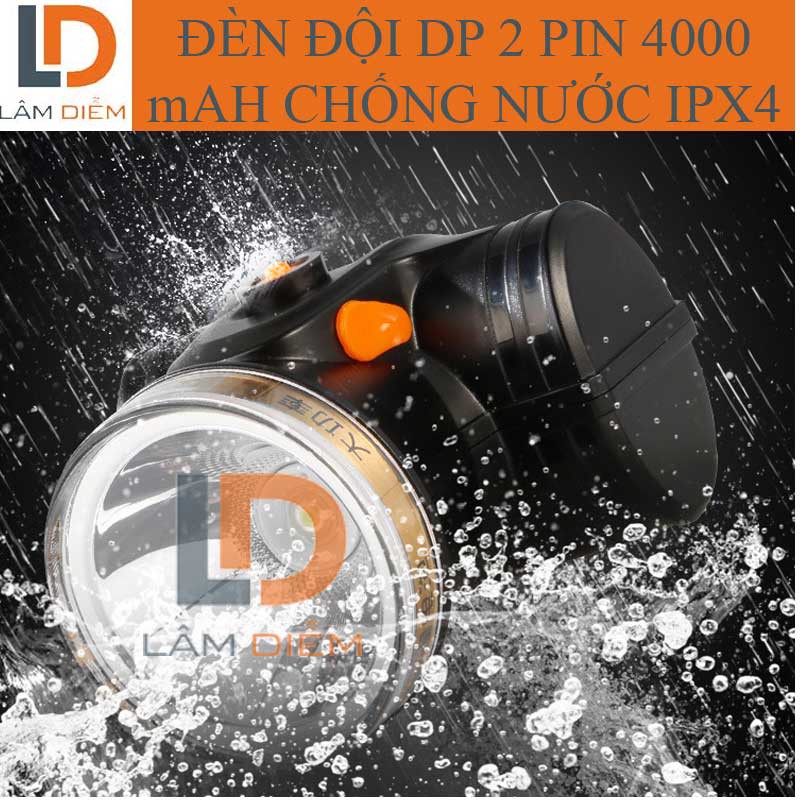 ĐÈN ĐỘI ĐẦU PIN SẠC DP 2PIN 4000 mAH CHỐNG NƯỚC IPX4