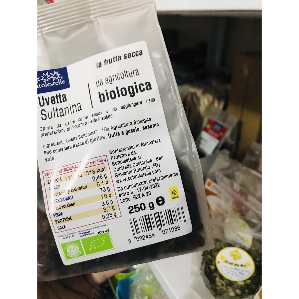 Nho khô Sultana hữu cơ hãng Sottolestelle