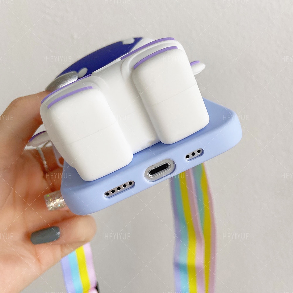 Ốp Điện Thoại Silicon Hình Phi Hành Gia 3D Kèm Dây Đeo Cho iPhone 14 11 12 13 Pro Max 8 7 6 Plus Xr Xs Max Xs X SE 2020 5