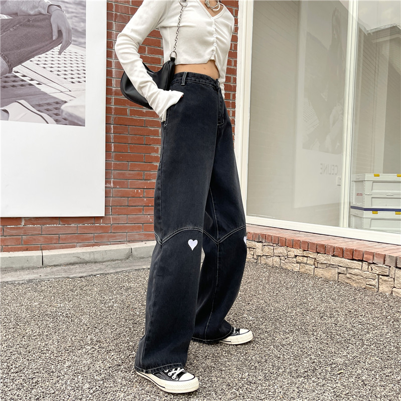 SUXI Quần Jean Dài Dáng Rộng Lưng Cao Phong Cách Hàn Quốc Thời Trang Nữ Cá Tính
