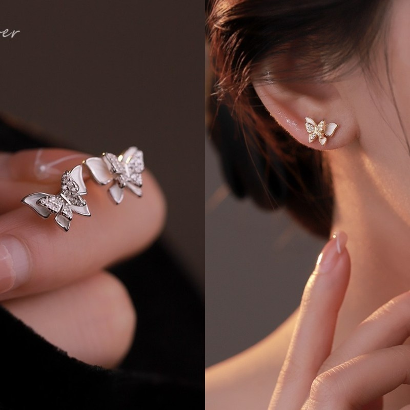 Bông Tai Mạ Bạc 925 Hình Bướm Đôi Sống Động Ngọt Ngào Cho Nữ