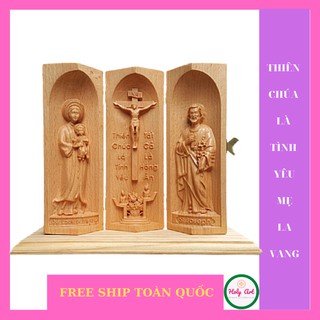 Bàn thờ công giáo gấp gọn Mẹ La Vang-Chúa Chịu nạn bằng gỗ {holyart} 15x7cm.Tượng làm quà tặng, mang bên mình cầu nguyện