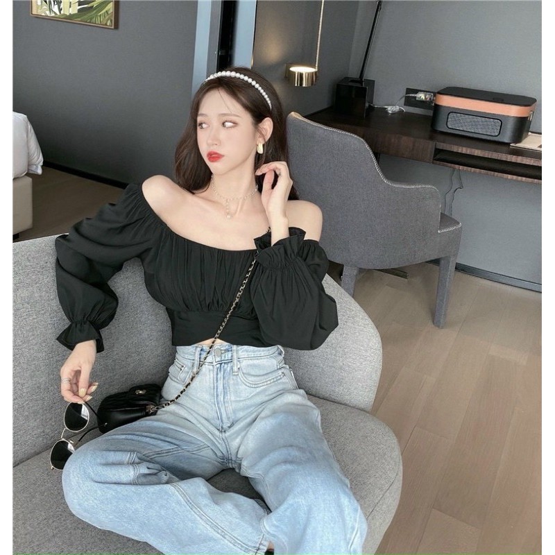Áo Voan Bẹt Vai Tay Bo Cột Nơ Lưng