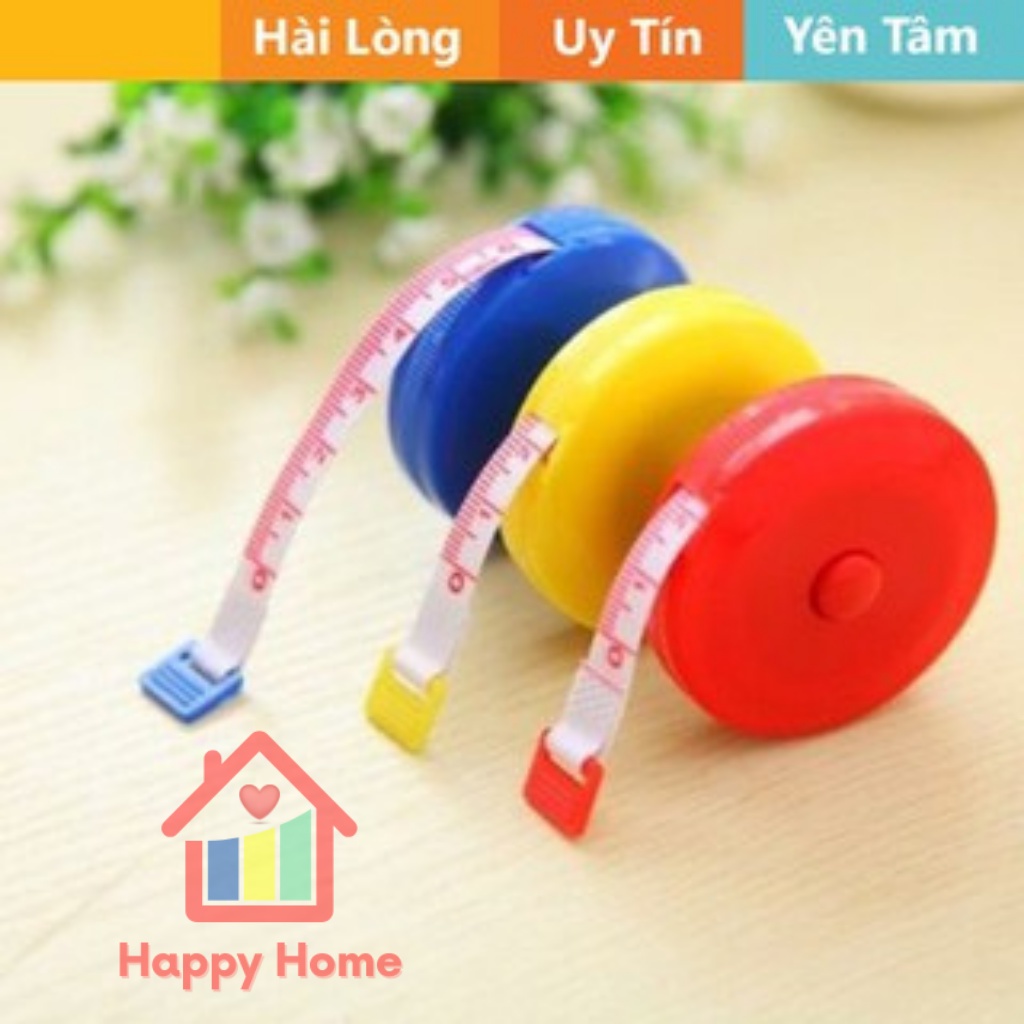 Thước dây cuộn tự động hộp tròn 1.5 mét đo eo, vòng bụng sức khỏe Happy Home