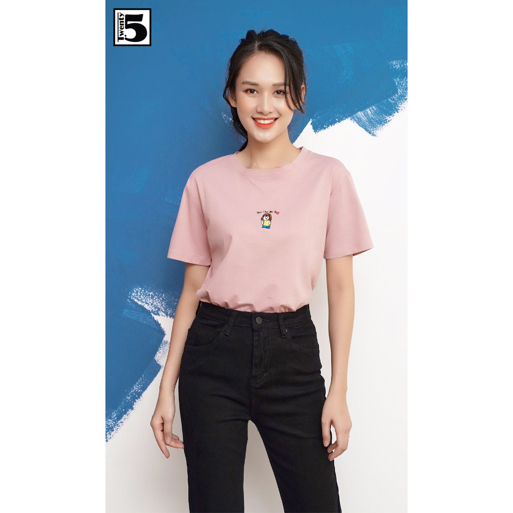 Áo thun nữ thêu hình cô gái tim Twentyfive 3748