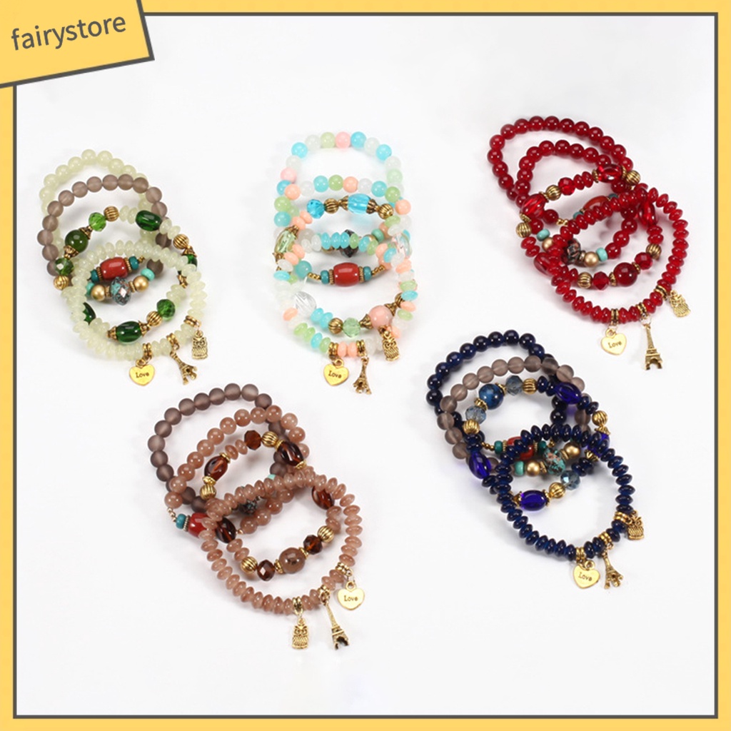 Set vòng đeo tay chuỗi hạt phối tua rua phong cách Boho