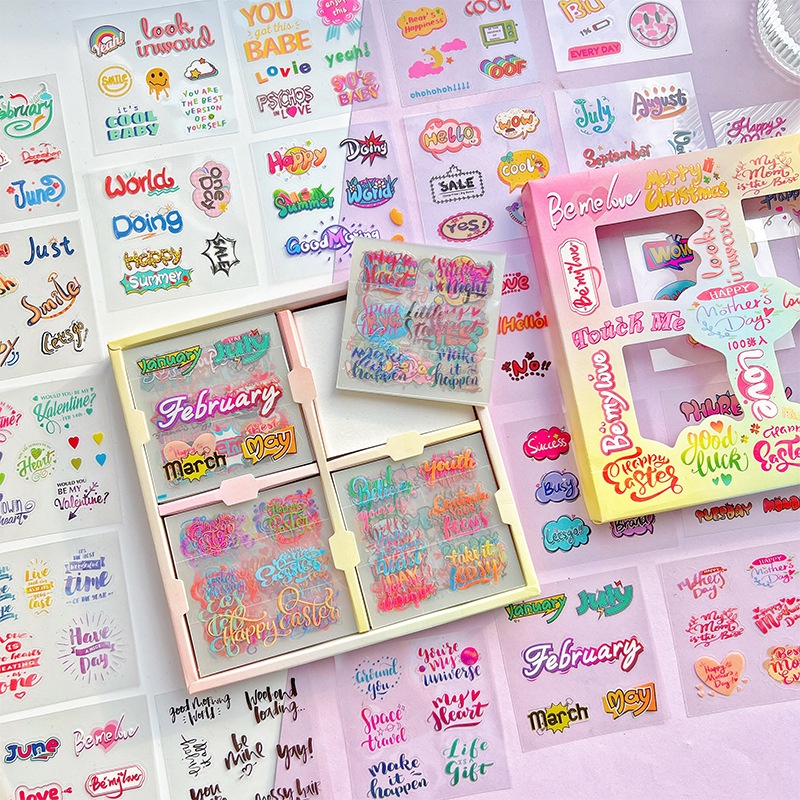 Set 100 Sticker Chữ Alphabt Bằng PVC Chống Thấm Nước Phong Cách Vintage
