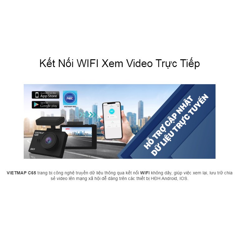 (BH điện tử 12 tháng) Camera hành trình Vietmap C65 ghi hình trước-sau siêu nét 4K, thẻ nhớ 64Gb