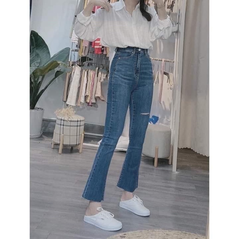 quần jean ống loe rách 1 bên( ảnh thật lant.clothing) | BigBuy360 - bigbuy360.vn