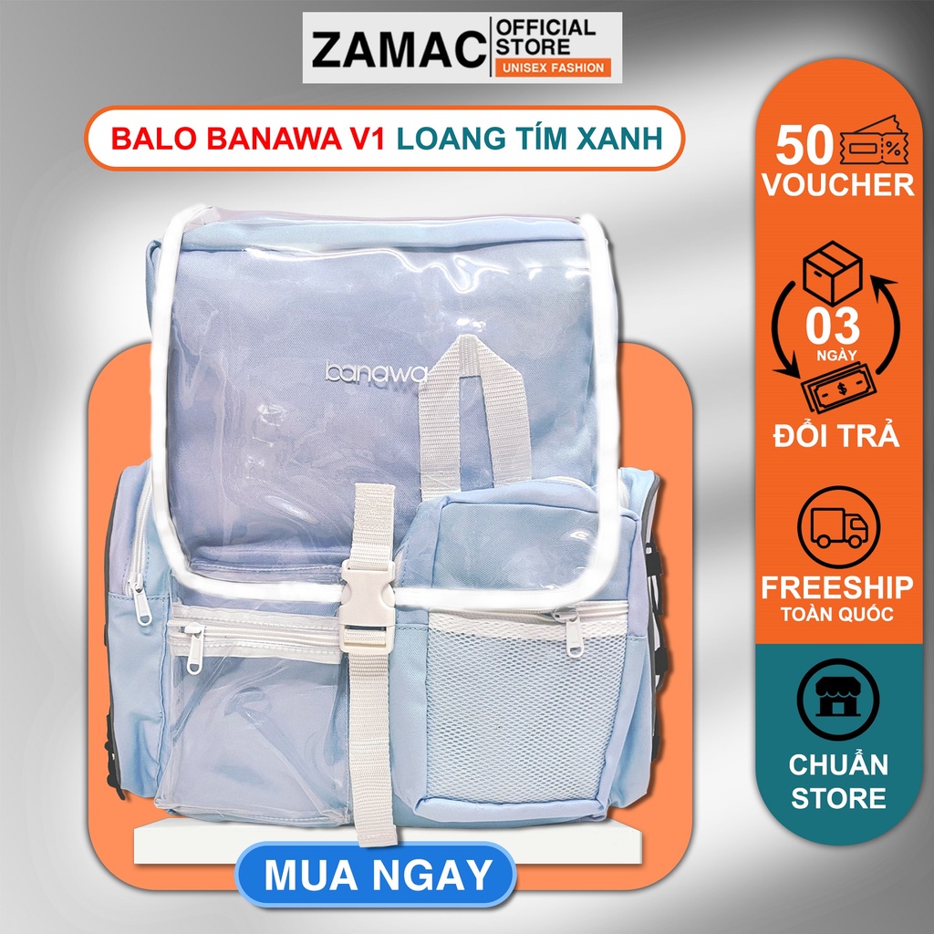 Balo Banawa đi học loang màu phản quang ZAMAC cặp đi học trong suốt nhiều ngăn ZB6