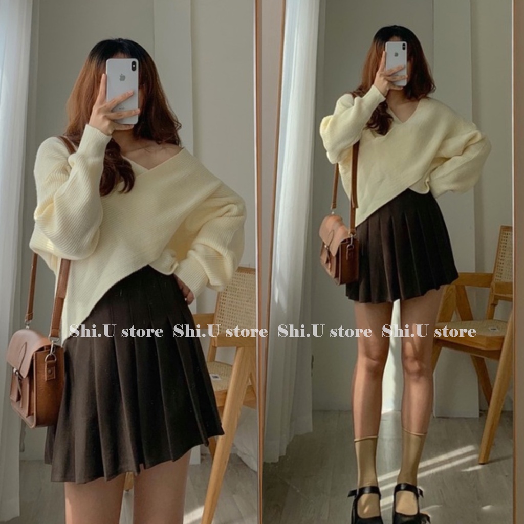 Áo Len Nữ Dài Tay Cổ V Vạt Chéo Sang Chảnh Chất Len Dày Dặn Ulzzang