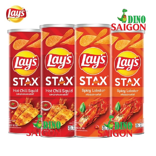 Combo 4 Hộp Bánh Snack Khoai Tây Lay's Stax Thái Lan 105g Mix 2 vị Mực Sốt Cay Và Tôm Hùm Nướng