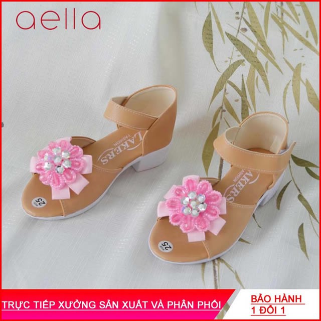 Giày trẻ em nữ nơ bông hoa AELLA008 xinh xắn đáng yêu cho bé từ 1 tới 5 tuổi, giày xăng đan bé gái