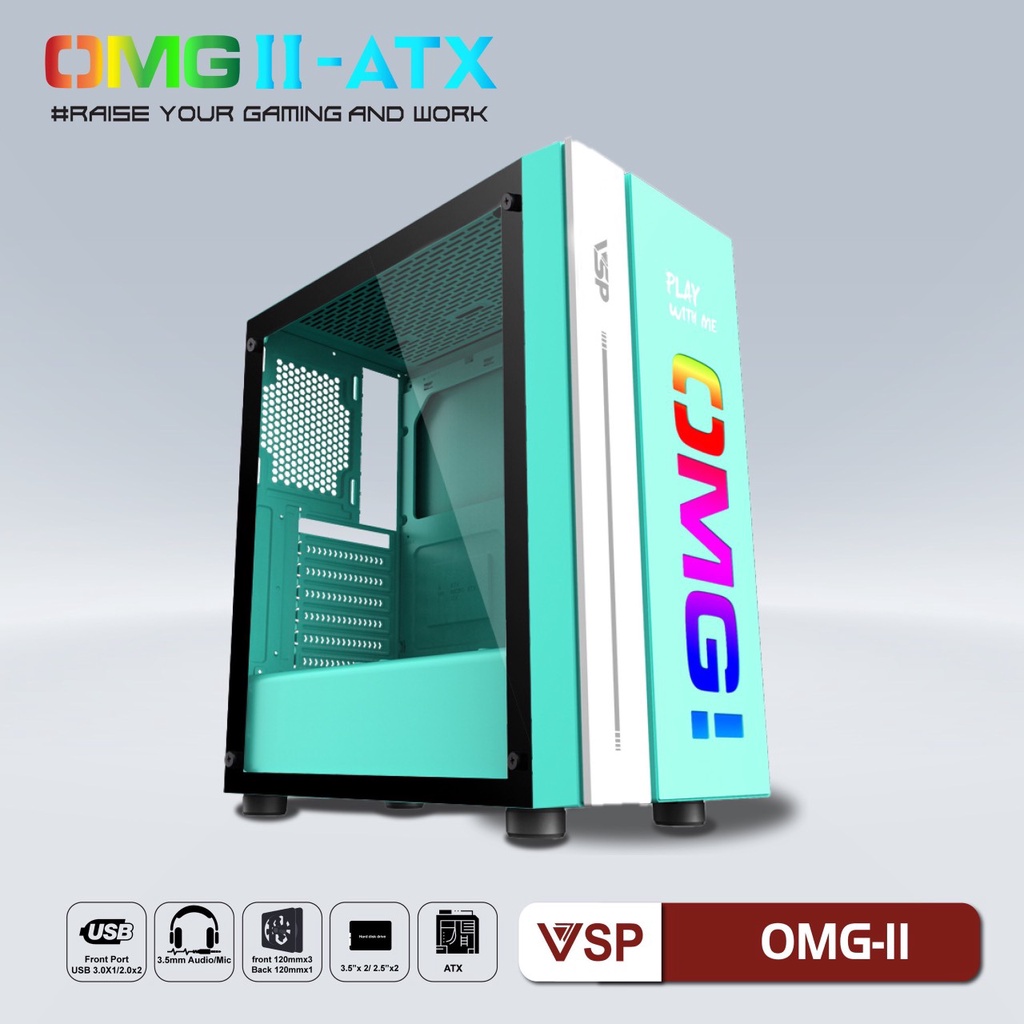 SIEU KHUYẾN MẠI [ẢNH THẬT] Vỏ Case Gaming VSP OMG-II ATX (Sẵn LED chuyển màu mặt trước) - Đen, Xanh, Hồng