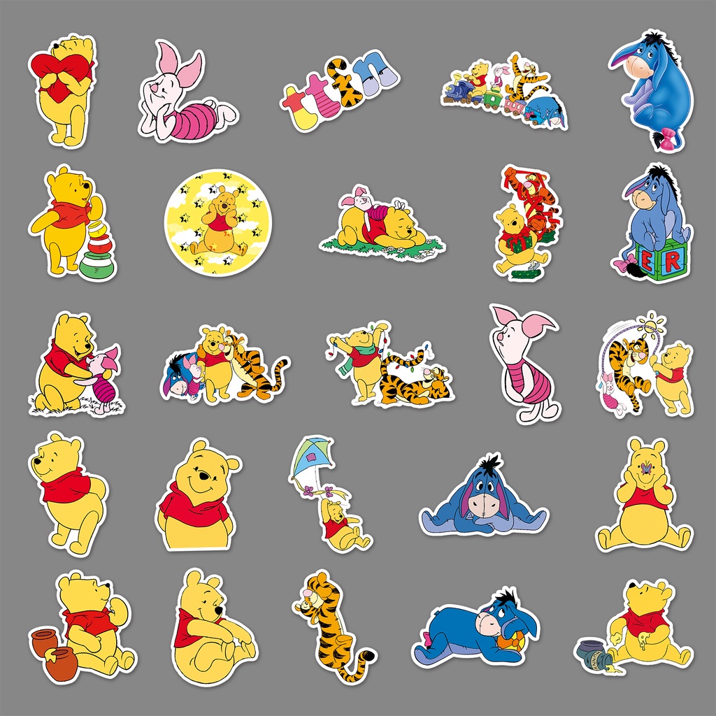 Bộ 50 Miếng Dán Hình Gấu Pooh Chống Thấm Nước Dùng Trang Trí Vali / Laptop / Điện Thoại