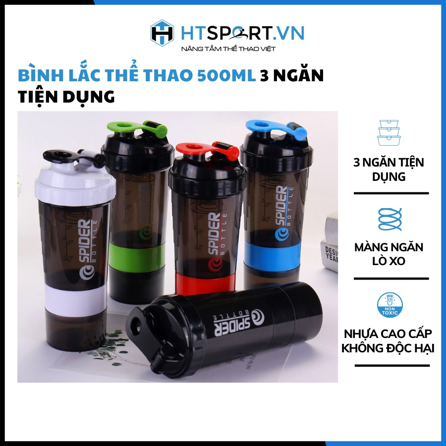 Bình Lắc Whey Bình Nước Thể Thao Tập Gym Shaker Đựng Protein BCAA 3 Ngăn Tiện Dụng 500 ML