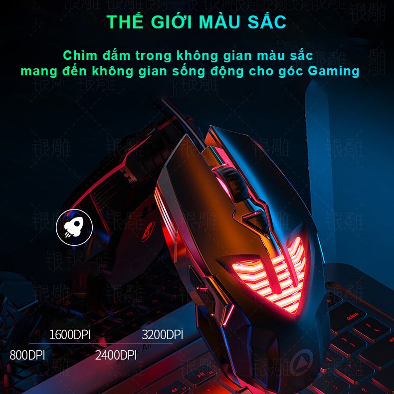 Chuột có dây gaming YINDIAO G4 Pro có LED RGB thiết kế công thái học cảm biến nhạy chuyên dụng chơi game - Chính hãng