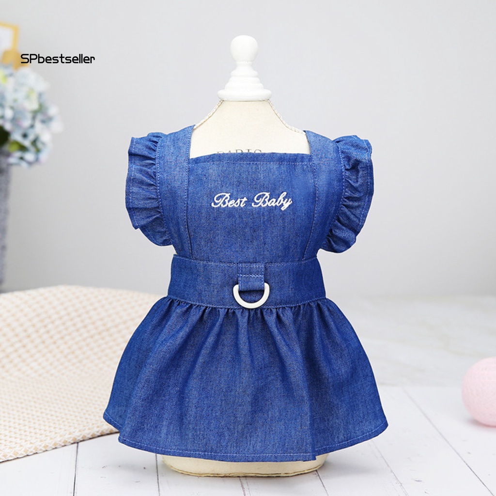 Đầm Tay Phồng Thêu Chữ Có Dây Dắt Dắt Thời Trang Mùa Hè Cho Thú Cưng