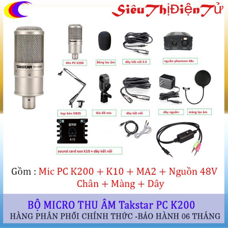 COMBO THU ÂM MICRO TAKSTAR PC K200 SOUND CARD K10 CHÂN MÀNG DÂY LIVE STREAM MA2 ♥️♥️