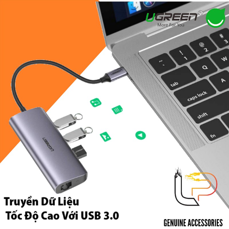 MULTIPORT HUB TYPE-C RA 3 USB 3.0 + LAN UGREEN 60718 - HUB CHUYỂN TYPE-C RA 3 USB 3.0 + LAN KÈM NGUỒN UGREEN 60718