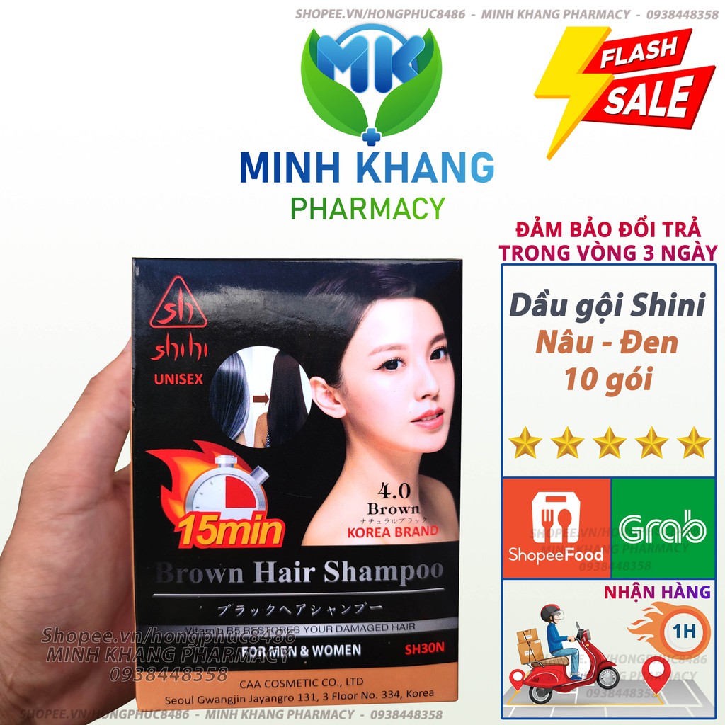 Dầu gội Shihi ⚡Chính Hãng⚡ Hộp 10 gói - Nhuộm tóc phủ bạc Đen - Nâu