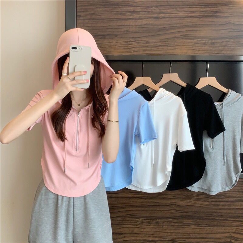 Áo phông nữ tay ngắn có mũ trùm đầu  tao bao