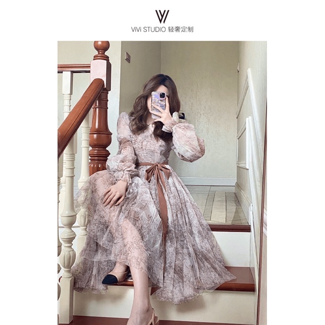 [FREE SHIP] ĐẦM XÒE LƯỚI IN HOA TIỂU THƯ PHONG CÁCH CỔ ĐIỂN SANG CHẢNH PU (HÀNG QUẢNG CHÂU)