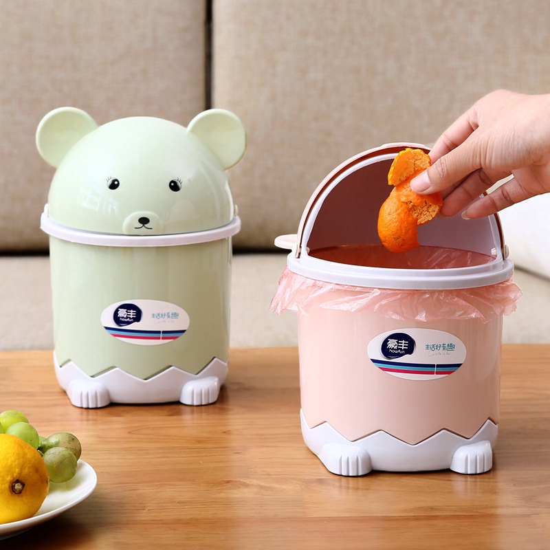 Thùng rác mini để bàn thiết kế nắp lật chủ đề hoạt hình tiện dụng