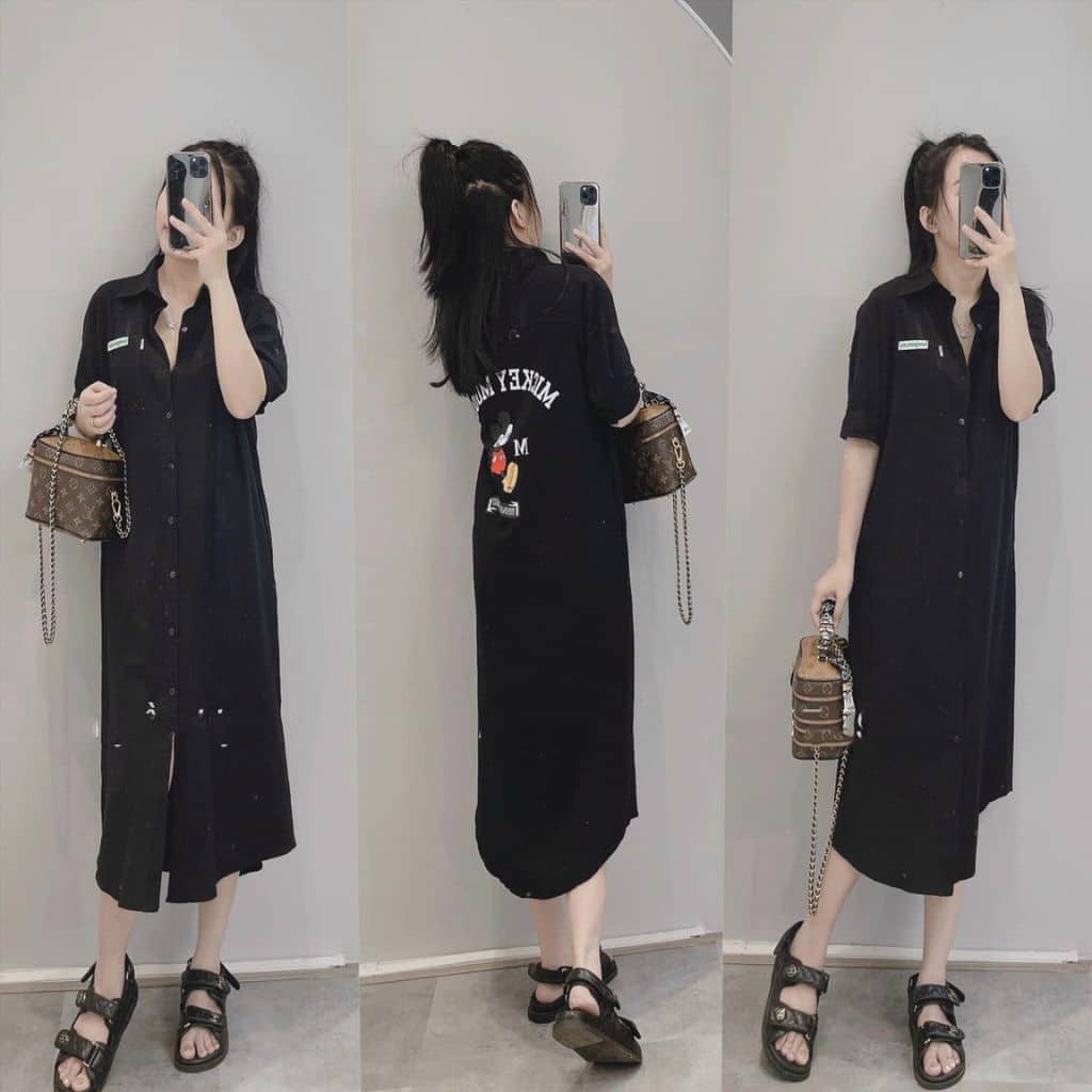 Váy bầu đầm bầu dáng dài sơ mi thời trang thiết kế công sở xinh xắn M572 mặc đi làm đi chơi thoải mái