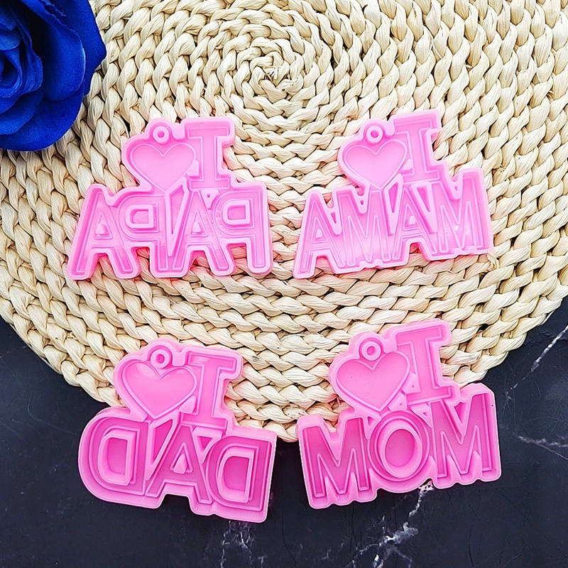 Khuôn Silicone Làm Móc Khóa Nhựa Epoxy Hình Chữ I Love Mom Dad DIY