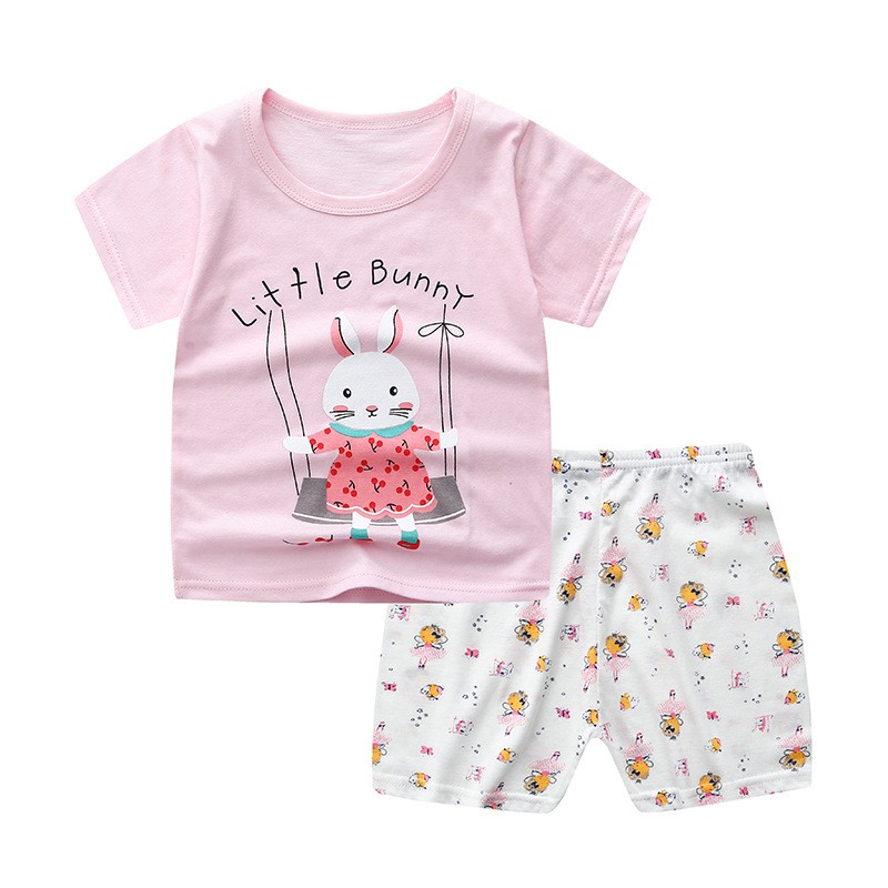 Set áo thun ngắn tay + quần đùi cotton thời trang cho bé 1-5 tuổi
