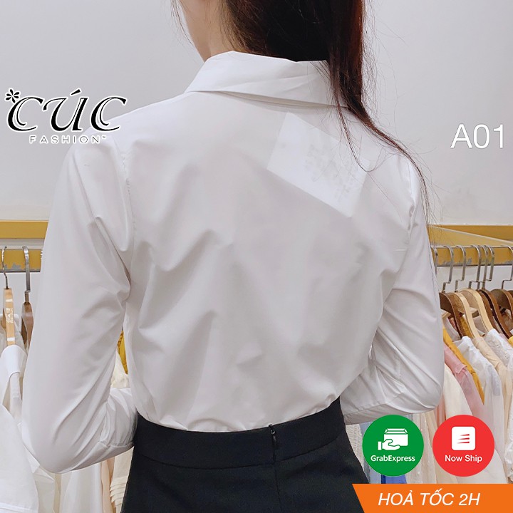 Áo sơ mi nữ cao cấp công sở Cúc Fashion A01 áo somi trắng dài tay