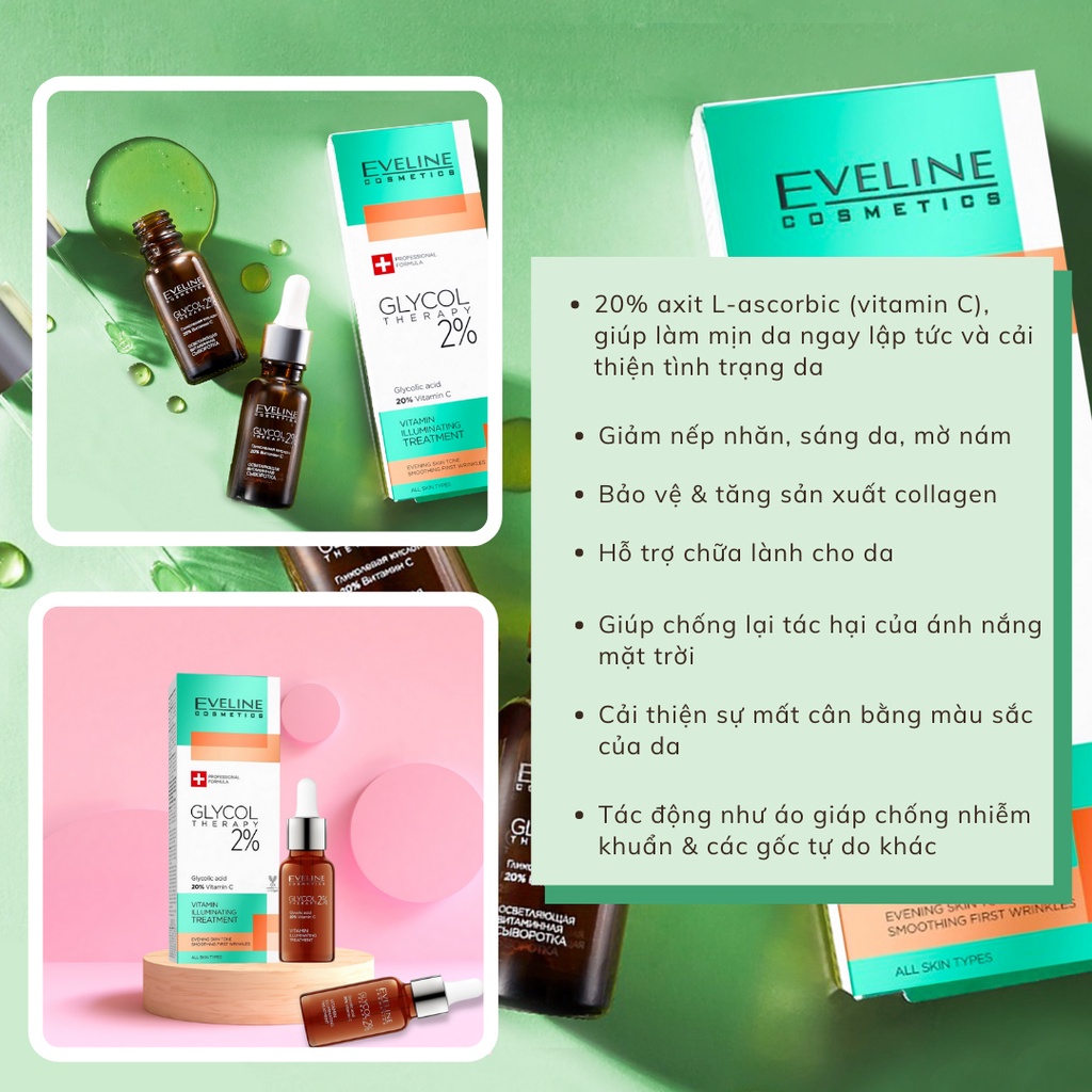 Serum Eveline Glycol Therapy 2,3,5% Niacinamide Ngừa Mụn, Mờ Thâm, Tinh Chất Giảm Dầu Nhờn Cho Da Láng Bóng, Đều Màu