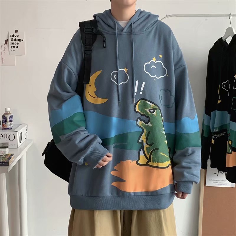 Áo hoodie nam dài tay dáng rộng in hình khủng long dễ thương có size M-2XL4 | BigBuy360 - bigbuy360.vn