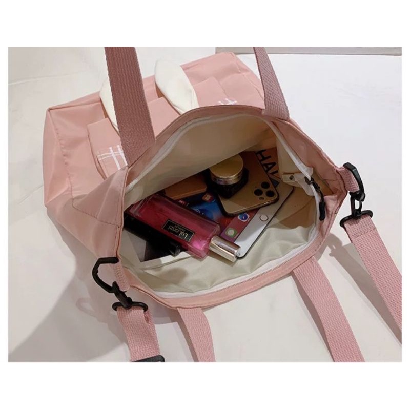 Túi vải tai thỏ có khóa kéo và lớp lót, vải siêu nhẹ, may kỹ, có dây đeo chéo, mã 610